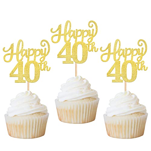 Rsstarxi 30 Stück goldene Glitzer Happy 40th Cupcake Topper Forty Cheer to 40 Years Old Number 40 Birthday Cupcake Picks for Happy 40th Birthday Wedding Anniversary Party Kuchen Dekorationen Supplies von Rsstarxi