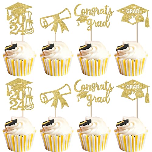 Rsstarxi 36 Stück Klasse 2023 Abschlussfeier Cupcake Topper Glitzer 2023 Abschlusskappe Diplom Congrats Grad Cupcake Picks für 2023 Abschluss Thema Party Kuchen Dekorationen Gold von Rsstarxi