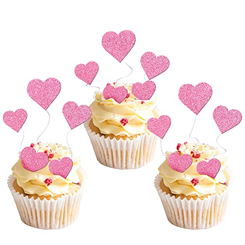 Rsstarxi 40 Stück Liebe Herz Cupcake Topper Glitzer Sweet Love Valentine Cupcake Picks für Valentinstag Thema Hochzeit Verlobung Brautdusche Party Kuchen Dekorationen Zubehör Rosa von Rsstarxi