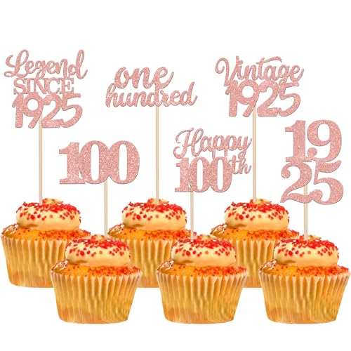 Rsstarxi 48 Stück Vintage 1923 Cupcake Topper Legend Since 1923 One Hundred Cupcake Picks Happy 100th Number 100 Cupcake Topper für 100th Birthday Hochzeit Jahrestag Party Kuchen Dekorationen Supplies Rose Gold von Rsstarxi