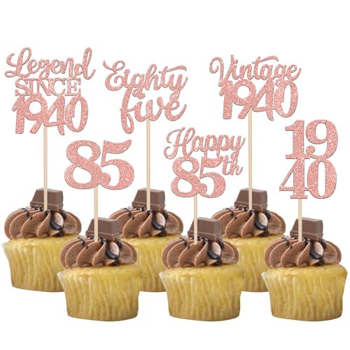 Rsstarxi 48 Stück Vintage 1938 Cupcake Topper Legend Since 1938 Eighty Five Cupcake Picks Happy 85th Nummer 85 Cupcake Topper für 85. Geburtstag Hochzeit Jahrestag Party Kuchen Dekorationen Zubehör Roségold von Rsstarxi