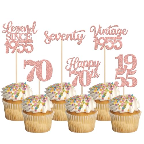 Rsstarxi 48 Stück Vintage 1953 Cupcake Topper Legend Since 1953 Seventy Cupcake Picks Happy 70th Number 70 Cupcake Topper für 70. Geburtstag Hochzeit Jahrestag Party Kuchen Dekorationen Supplies Rose Gold von Rsstarxi