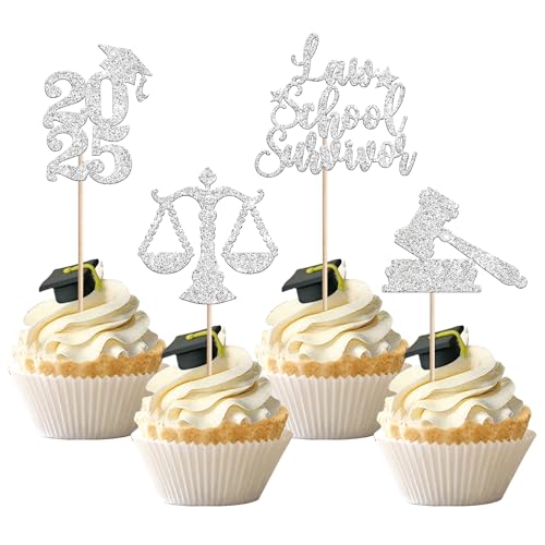 Rsstarxi Cupcake-Topper für Anwälte, Schulabschluss, 2025, Glitzer, für Juristen, Schulabschluss, Cupcake-Picks, Klasse 2025, für Anwälte, Partyzubehör, Silber, 36 Stück Rsstarxi Cupcake-Topper für Anwälte, Schulabschluss, 2025, Glitzer, für Juristen, Schulabschluss, Cupcake-Picks, Klasse 2025, für Anwälte, Partyzubehör, Silber, 36 Stück von Rsstarxi