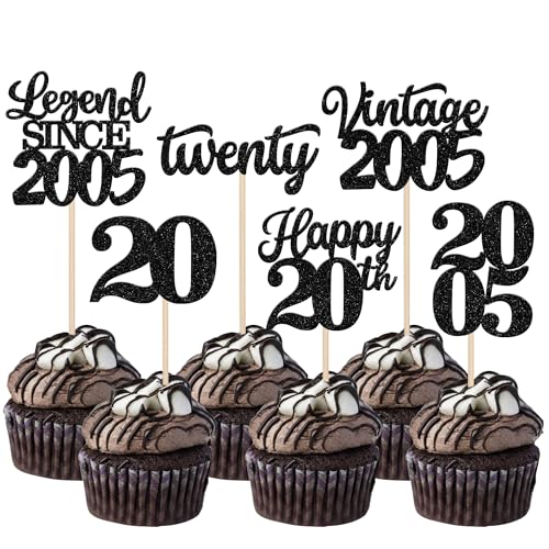 Rsstarxi Cupcake-Topper im Vintage-Stil von 2004, Motiv: Legende seit 2004, 2004, 2004, Cupcake-Topper "Happy 20th Number 50.8 cm, für 20. Geburtstag, Hochzeitstag, Party-Kuchendekorationen, 48 Stück Rsstarxi Cupcake-Topper im Vintage-Stil von 2004, Motiv: Legende seit 2004, 2004, 2004, Cupcake-Topper "Happy 20th Number 50.8 cm, für 20. Geburtstag, Hochzeitstag, Party-Kuchendekorationen, 48 Stück von Rsstarxi