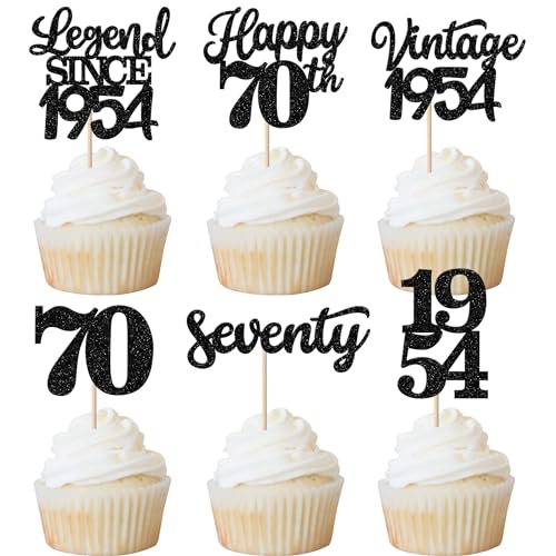 Rsstarxi Cupcake-Topper mit Aufschrift "Legend Since 1952", 48 Stück, Schwarz von Rsstarxi