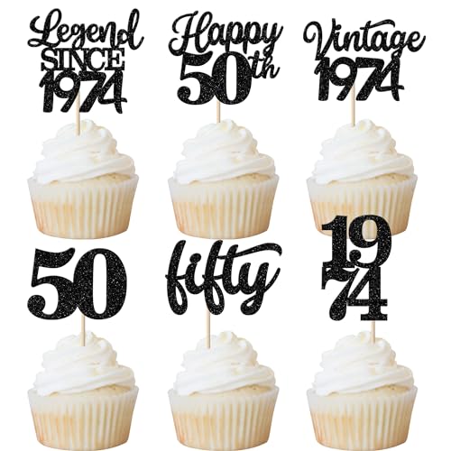 Rsstarxi Cupcake-Topper mit Aufschrift "Legend Since 1972", 48 Stück, Schwarz von Rsstarxi