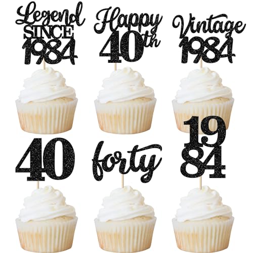 Rsstarxi Cupcake-Topper mit Aufschrift "Legend Since 1982", 48 Stück, Schwarz von Rsstarxi