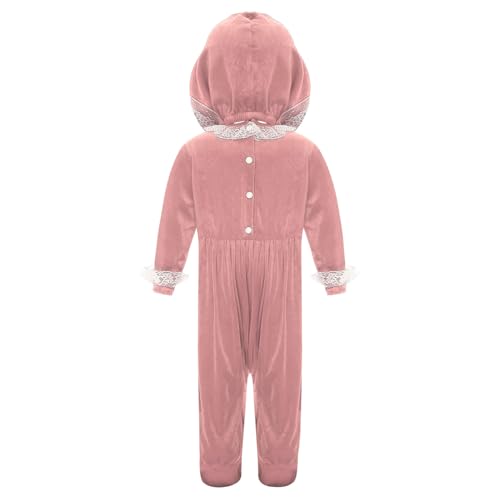 Rswnyirn Baby Mädchen Samt Strampler Einteiler Overall Romper mit Häubchen Hut Neugeborenes Baby Weinhnachtsoutfit Fotoshooting Kostüm Rosa 50-56 von Rswnyirn