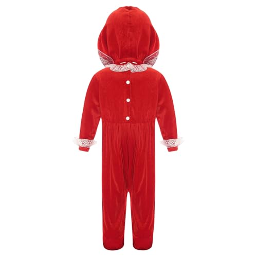 Rswnyirn Baby Mädchen Samt Strampler Einteiler Overall Romper mit Häubchen Hut Neugeborenes Baby Weinhnachtsoutfit Fotoshooting Kostüm Rot 50-56 von Rswnyirn