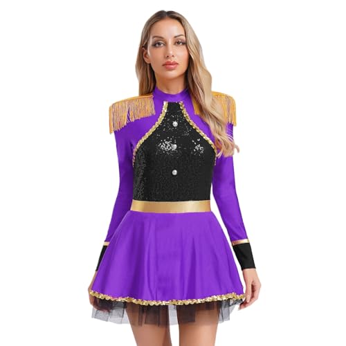 Rswnyirn Damen Glitzer Zirkus Kostüm Kleid Langarm Partykleid Zirkusdirektor Dompteur Uniform Show Mottoparty Kostüm Halloween Fasching Violett XL Rswnyirn Damen Glitzer Zirkus Kostüm Kleid Langarm Partykleid Zirkusdirektor Dompteur Uniform Show Mottoparty Kostüm Halloween Fasching Violett XL von Rswnyirn