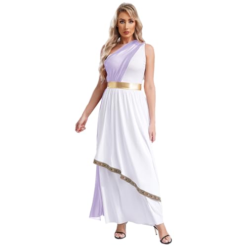 Rswnyirn Damen Göttin Kostüm Griechisches Toga Kostüm Antike Römer Verkleidung Kleid Ein-Schulder Maxikleid Elegant Karneval Kostüm Lavendel 3XL von Rswnyirn