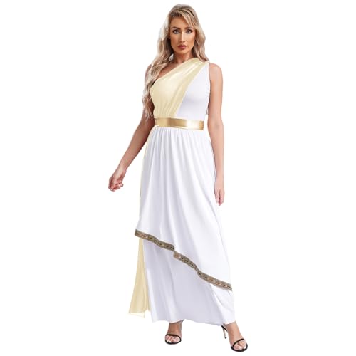 Rswnyirn Damen Göttin Kostüm Griechisches Toga Kostüm Antike Römer Verkleidung Kleid Ein-Schulder Maxikleid Elegant Karneval Kostüm Sekt 3XL von Rswnyirn