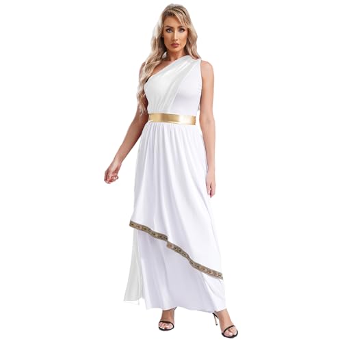 Rswnyirn Damen Göttin Kostüm Griechisches Toga Kostüm Antike Römer Verkleidung Kleid Ein-Schulder Maxikleid Elegant Karneval Kostüm Weiß 3XL von Rswnyirn