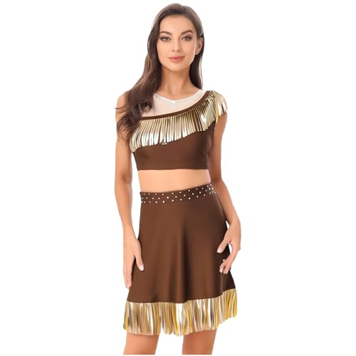Rswnyirn Damen Indianer Prinzessin Kostüm Ärmellos Oberteil Tank Top Minirock Rock mit Quasten Halloween Karneval Mottoparty Kostüm Umber S Rswnyirn Damen Indianer Prinzessin Kostüm Ärmellos Oberteil Tank Top Minirock Rock mit Quasten Halloween Karneval Mottoparty Kostüm Umber S von Rswnyirn