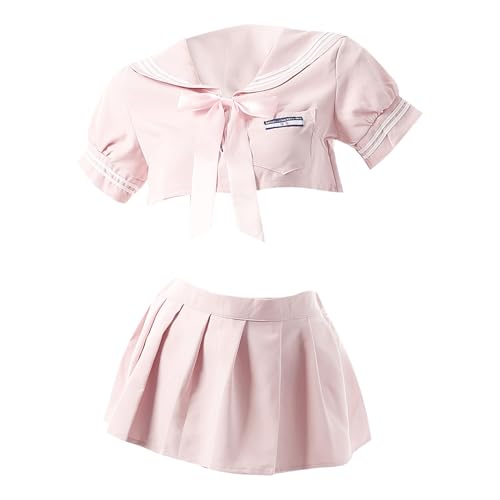 Rswnyirn Damen Japanische Schulmädchen Cosplay Outfit Kurzarm Shirt Bluse Minirock mit Schleife Uniform Halloween Mottoparty Kostüm Rosa M Rswnyirn Damen Japanische Schulmädchen Cosplay Outfit Kurzarm Shirt Bluse Minirock mit Schleife Uniform Halloween Mottoparty Kostüm Rosa M von Rswnyirn