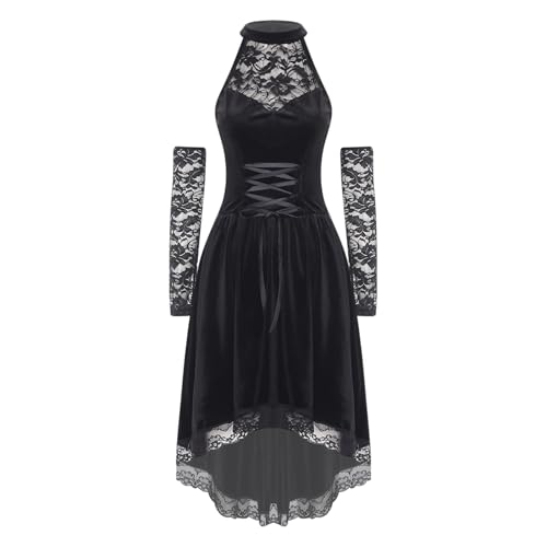 Rswnyirn Damen Mittelalter Kleidung Samt High Low Kleid Neckholder Partykleid mit Spitzen Handschuhe Halloween Hexe Teufel Kostüm Schwarz L Rswnyirn Damen Mittelalter Kleidung Samt High Low Kleid Neckholder Partykleid mit Spitzen Handschuhe Halloween Hexe Teufel Kostüm Schwarz L von Rswnyirn