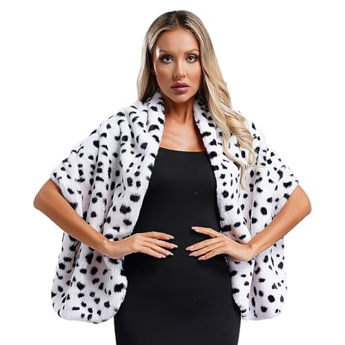 Rswnyirn Damen Teufelin Kostüm Kunstpelz Stola Cape Dalmatiner Schal Bolero Shrug Halloween Karneval Mottoparty Cosplay Kostüm Typ A Einheitsgröße von Rswnyirn