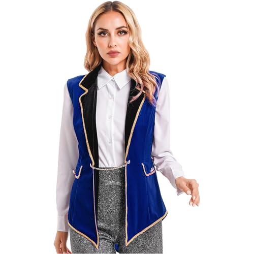 Rswnyirn Damen Zirkus Direktorin Dompteur Kostüm Ärmellos Fracke Jacke Samt Weste Fasching Karneval Rollenspiel Kostüm Blau 3XL von Rswnyirn