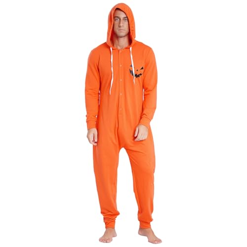 Rswnyirn Halloween Kostüm Herren Kürbis Kostüm Hoodie Overall Einteiler Jumpsuit Ganzanzug Erwachsene Halloween Party Fasching Kostüm Orange 3XL von Rswnyirn