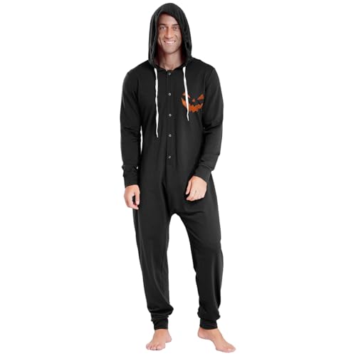 Rswnyirn Halloween Kostüm Herren Kürbis Kostüm Hoodie Overall Einteiler Jumpsuit Ganzanzug Erwachsene Halloween Party Fasching Kostüm Schwarz 3XL von Rswnyirn