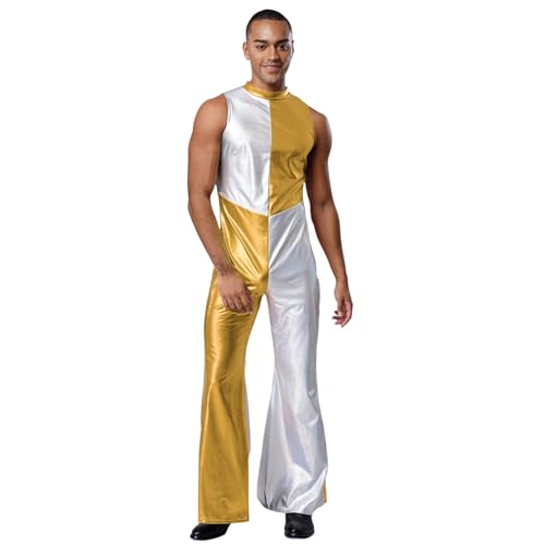 Rswnyirn Herren Glänzend Metallisch Jumpsuit Ärmellos Overall Schlaghose Disco Tanz Outfit Mottoparty Silvester Show Kostüm Gold M Rswnyirn Herren Glänzend Metallisch Jumpsuit Ärmellos Overall Schlaghose Disco Tanz Outfit Mottoparty Silvester Show Kostüm Gold M von Rswnyirn