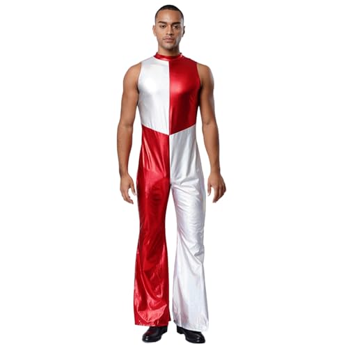 Rswnyirn Herren Glänzend Metallisch Jumpsuit Ärmellos Overall Schlaghose Disco Tanz Outfit Mottoparty Silvester Show Kostüm Rot XXL Rswnyirn Herren Glänzend Metallisch Jumpsuit Ärmellos Overall Schlaghose Disco Tanz Outfit Mottoparty Silvester Show Kostüm Rot XXL von Rswnyirn
