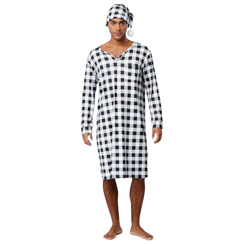 Rswnyirn Herren Kariert Nachthemd Lang Schlafhemd Langarm Robe mit Schlafmütze Loose Fit Pyjama Weihnachten Nachtwäsche Loungewear Schwarz XXL Rswnyirn Herren Kariert Nachthemd Lang Schlafhemd Langarm Robe mit Schlafmütze Loose Fit Pyjama Weihnachten Nachtwäsche Loungewear Schwarz XXL von Rswnyirn
