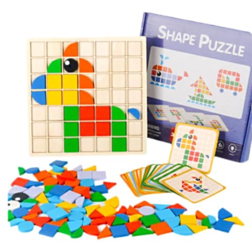 Holzpuzzle, Mosaikform Holzmuster Blöcke Puzzle, Geometrische Formen Puzzle Kindergarten Educ Classic Toys, von Rtyweth