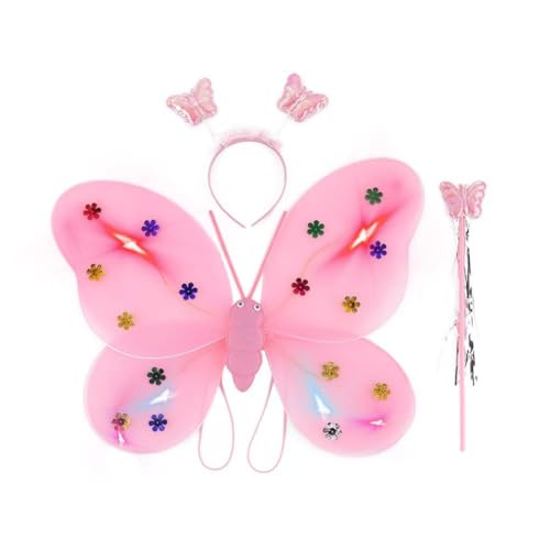 LED Schmetterling Feenflügel Prinzessin Kostüm Set Feenkostüm für Mädchen Leuchtend & Fee mit Kostüm Stirnband Butterf Zauberstab von Rtyweth