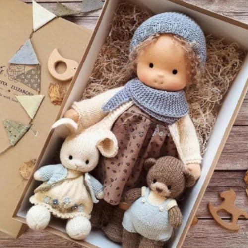 Rtyweth Waldorf Puppe Handgemachte Handgemachte Waldorf Puppe Vintage Häkelpuppe Mini Dress Up Puppen Waldorf Puppe Kit Handgemachte Accessoires Geburtstagsgeschenke Plüschfigur Spielzeug von Rtyweth