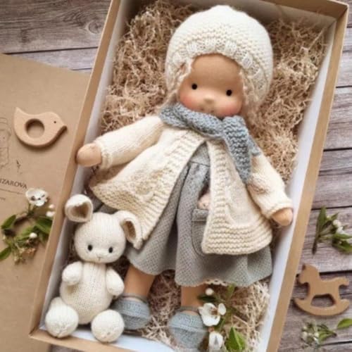 Rtyweth Waldorf Puppe Handgemachte Handgemachte Waldorf Puppe Vintage Häkelpuppe Mini Dress Up Puppen Waldorf Puppe Kit Handgemachte Accessoires Geburtstagsgeschenke Plüschfigur Spielzeug von Rtyweth