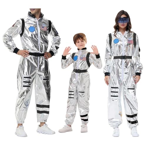 RuFengz astronauten kostüm frauen, Astronauten Kostüm Herren Dame Kinder - Astronaut Weltraum Raumfahrer Kostüm Cosplay Faschingskostüme Space Jumpsuit Silber Weltall Kostüm Faschingskostüme Overall von RuFengz