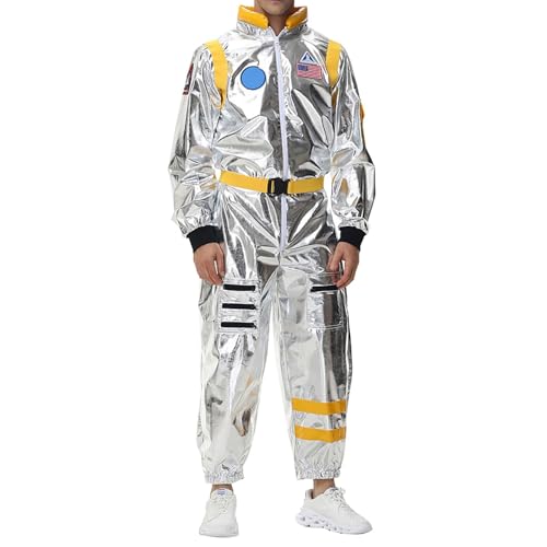 Ruamilyy Raumanzug Herren Silver Astronaut Anzug Unisex Spaceman Outfit Raumfahrer Anzug Space Jumpsuit Männer Spaceman Overall Weltall Astronaut Karneval Cosplay Kostüm von Ruamilyy