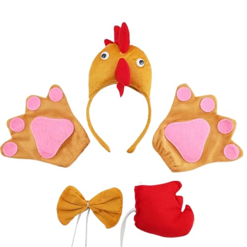 Huhn-Stirnbänder, Kopfbedeckung, Schwanz, Fliege, Handschuhe, Hahn-Haarreifen, Huhn-Kostüm, Cosplay-Set, Partyzubehör von Ruarby