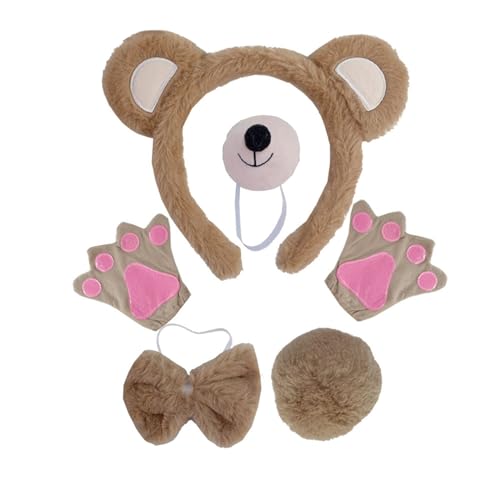 Ruarby Bärenkostüm-Set, Ohren, Schwanz, Fliege, Nase, Tutu, Handschuh, Tier-Kostüm, Zubehör für Kinder, Halloween, Cosplays, Requisiten, Tier-Cosplays Ruarby Bärenkostüm-Set, Ohren, Schwanz, Fliege, Nase, Tutu, Handschuh, Tier-Kostüm, Zubehör für Kinder, Halloween, Cosplays, Requisiten, Tier-Cosplays von Ruarby