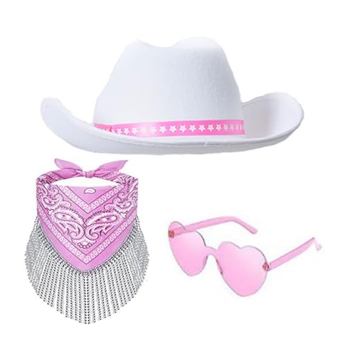 Ruarby Cowboy-Kostüm-Set mit Strasssteinen, Fransen, Western-Kostüm, breite Krempe, Hut, Schal, Erwachsenen-Rollenspiel, Party-Outfit, 3-teilig von Ruarby