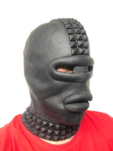 Johnniesfx, Gummimaske, große Lippen, schwarz, Erwachsene, Einheitsgröße, Glatzenmann, brennender Mann, Halloween-Masken, gruselig, Kostümparty von Rubber Johnnies