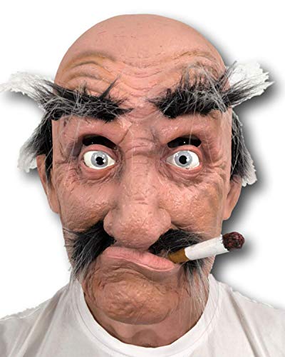 Rubber Johnnies Old Man Maske, Glatzkopf, Schnurrbart, Latex, Smokey Joe, Einheitsgröße, Kostüm-Zubehör von Rubber Johnnies