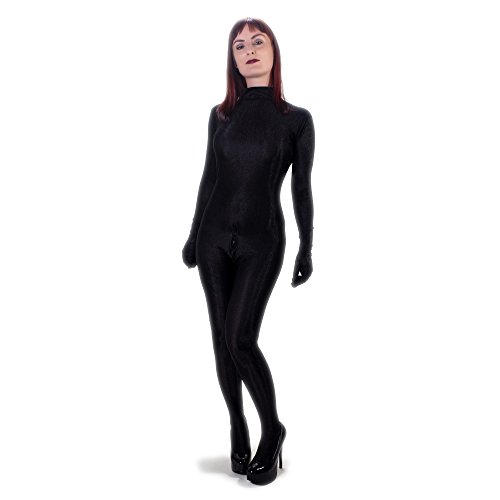 Rubberfashion Lurex Catsuit - Ganzkörper Suit glänzend mit Handschuhe und Schritt Reißverschluss für Damen und Herren Matt Schwarz XL von Rubberfashion