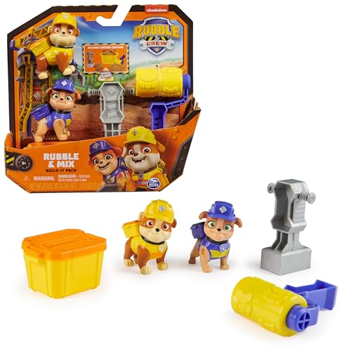 Rubble & Crew – Actionfiguren-Set mit Rubble & Mix Figur, 2 Bauspielzeugen und 85g Kinetic Sand Build-it-Sand, Spielzeug geeignet für Kinder ab 3 Jahren von Rubble & Crew