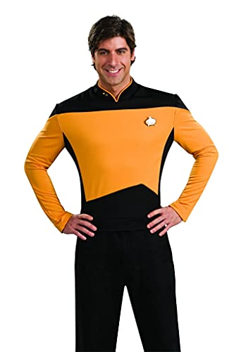 Deluxe Star Trek The next Generation Kostüm Uniform gold gelb goldene Trekkiuniform Trekki mit Rangabzeichen Rang Abzeichen Föderation Deep Space Nine USS Enterprise Enterpriseuniform Commander Gr. L, M, XL, Größe:XL von Rubie's