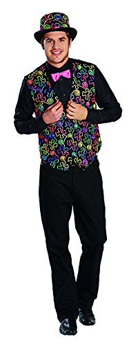 PartyXpeople Herren Kostüm Weste Freaky Dandy | Neon Muster |inkl. Fliege Neon-Pink |Karneval Fasching schwarz-bunt 14114-52 von Rubie's