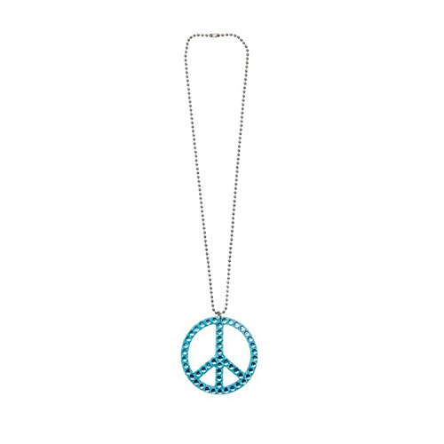 Peace Kette in blau mit Strass Zubehör zum Hippie Kostüm Karneval von Rubie's