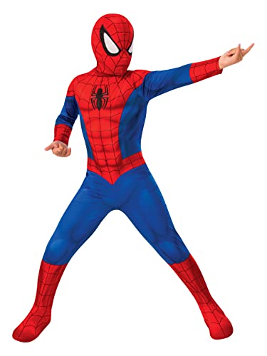 Rubies – Marvel Offizielles – Klassisches Spiderman-Kostüm für Kinder – 5/6 Jahre – Größe 3 bis 10 Jahre – komplettes Kostüm Overall + Stiefelüberzieher + Maske. Für Karneval, Halloween, Geburtstag von Rubie's
