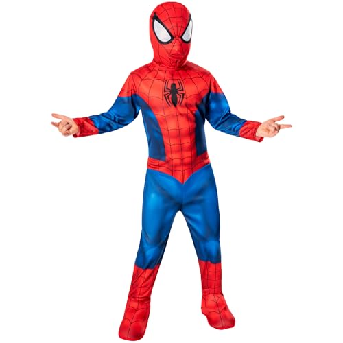 Rubies – Marvel Offizielles – Klassisches Spiderman-Kostüm für Kinder – 5/6 Jahre – Größe 3 bis 10 Jahre – komplettes Kostüm Overall + Stiefelüberzieher + Maske. Für Karneval, Halloween, Geburtstag von Rubie's