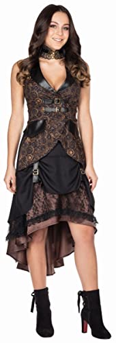 Rubie's 13326-42 Steampunk Rock braun Größe 42 Damen Ziffernblatt Aufdruckt Karneval Kostüm Kleid, Multi-Colored von Rubie's