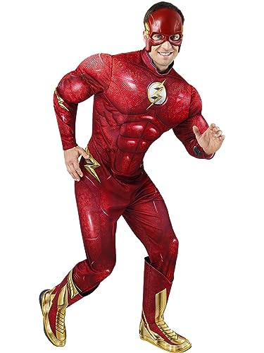 Rubie's 703017L000 DC Comics Flash the Movie Deluxe-Kostüm, Overall und Maske, Erwachsenenkostüm, Herren, Rot, Größe L von Rubie's