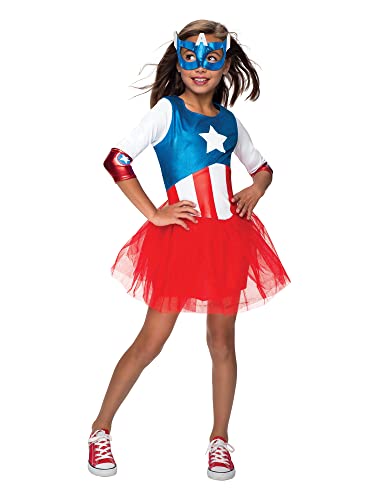 Rubie 's Deluxe Marvel Captain-America-Kostüm Für Mädchen, American Dream, Kleid, Größe S, Alter 3-4, Höhe 112-122 cm Halloween von Rubie's