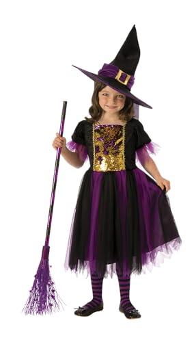 Spukhaus 641101-S Farbmagie Witch Paillettenkostüm für Kinder, lila, 104 cm (3-4 Jahre) von Rubie's