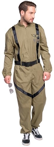 PartyXpeople Fallschirmspringer Kampfpilot Jet Pilot Flieger | Kostüm Herren | Anzug Fliegerkombi Verkleidung| Karneval Fasching oliv 14575-48 von PartyXpeople